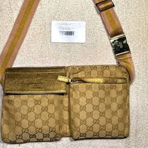 Gucci Gold Canvas Waist Pouch - Excellent Condition with Authentication Card